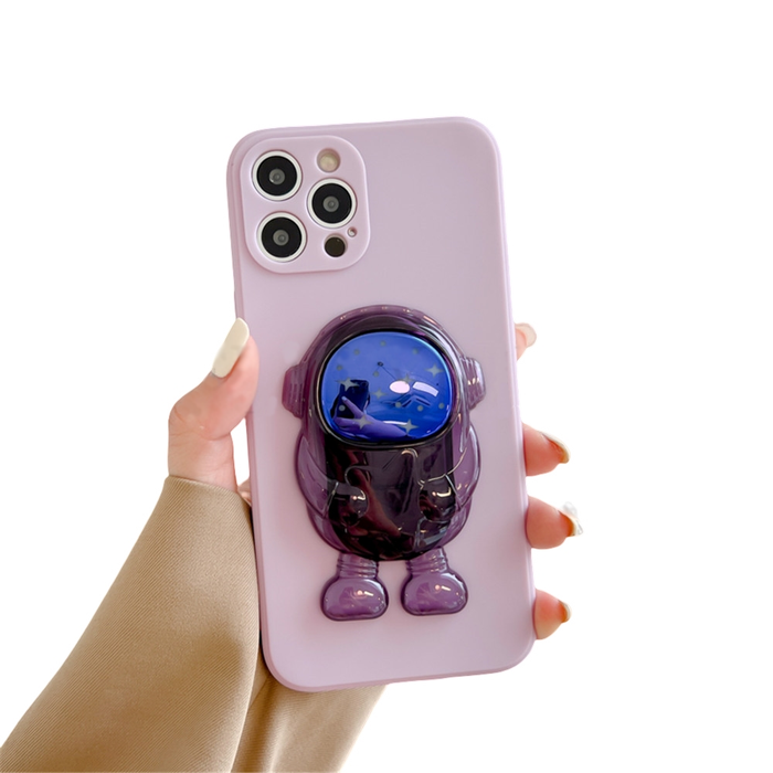 Anymob iPhone Case Violet Transparent Astronaut Kickstand Shockproof Silicone Cover