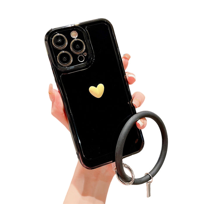 Anymob iPhone Black And Yellow 3D Love Heart Bracelet Phone Case Shockproof Soft Silicone Cover