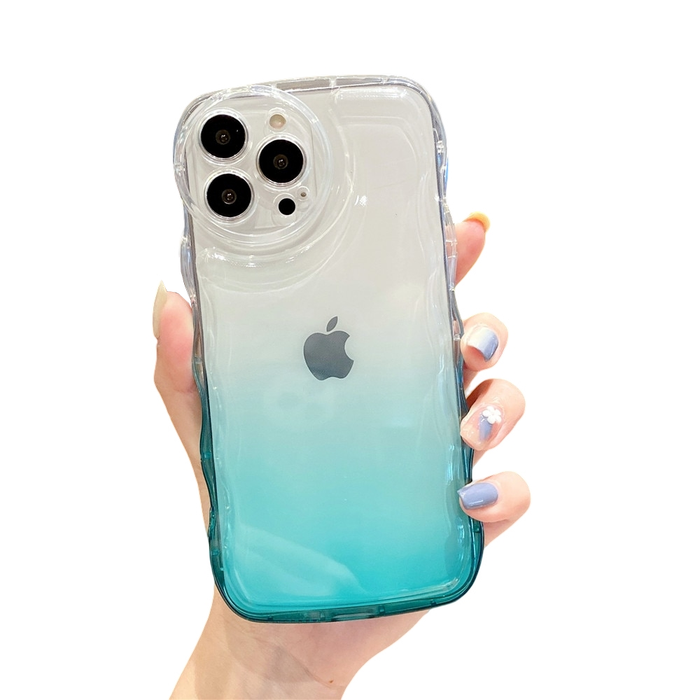 Anymob iPhone Ocean Blue Gradient Clear Curly Wave Case Shockproof Transparent Silicon Phone Cover