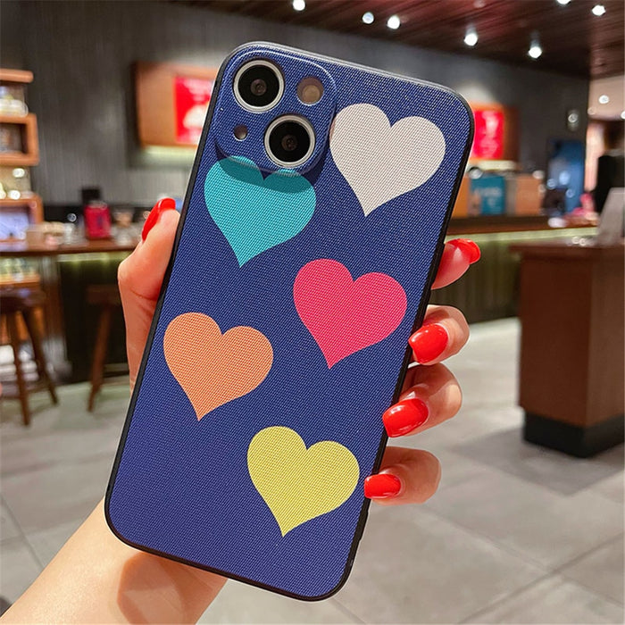 Anymob iPhone Case Blue Multicolor Heart Retro Geometry Graffiti Soft Silicon Cover
