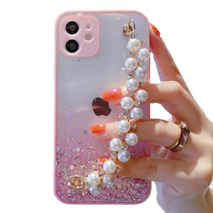 Anymob iPhone Case Purple Pearl Bracelet Glitter Shockproof Camera Protection Cover