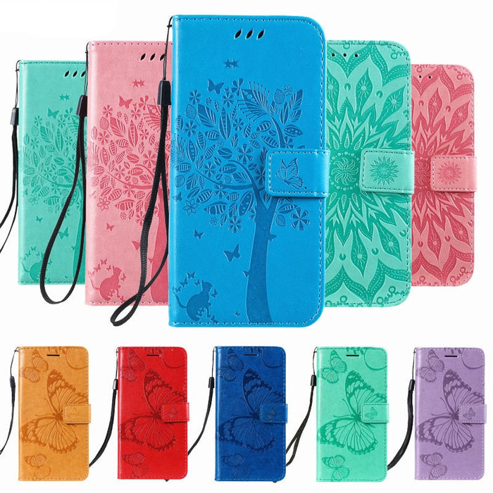 Anymob Huawei Phone Case Sky Blue Tree Print Flip Leather Wallet Phone Cover
