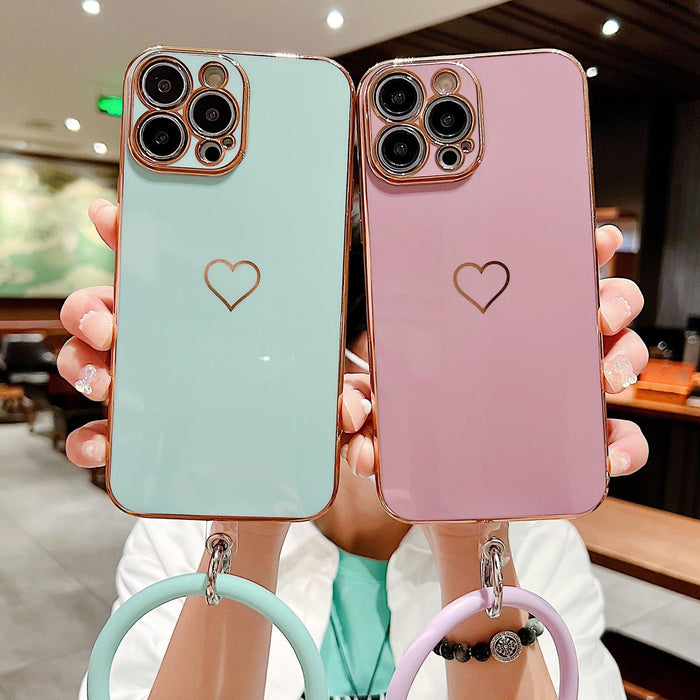Anymob iPhone Plating Sky Blue Love Heart Circle Wristband Phone Case Soft Silicone Camera Protection Back Cover Bumper iPhone Compatible