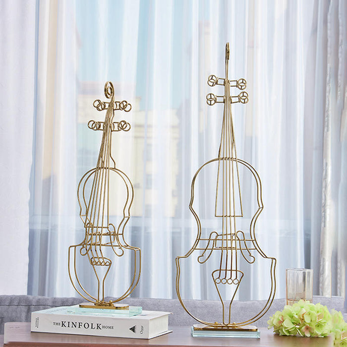 Anyhouz 64cm Violin Sculpture Instrument Tabletop Home Decor Modern Art Living Room Display House Decorative Crafts Metal Ornaments