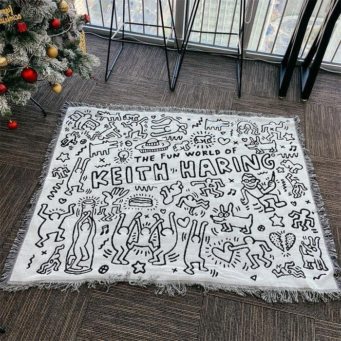 Anyhouz Jacquard Weave Graffiti Throw Blanket Cozy Sofa Couch Bed Cover Outdoor Camping Mat Home Decor Tapestry with Tassel