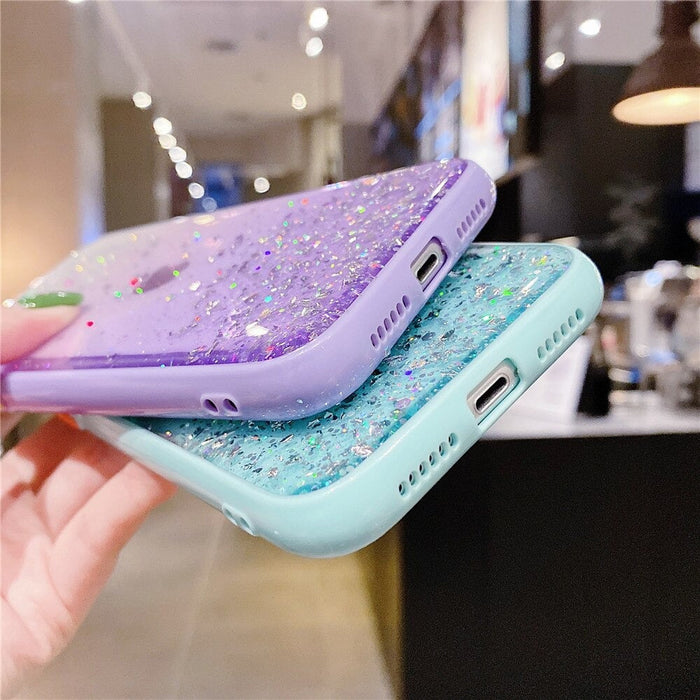 Anymob iPhone Case Pink Luxury Glitter Sequins Camera Protection Silicone For 13 11 12 Pro Max XR XS Max 7 8 Plus SE 2020