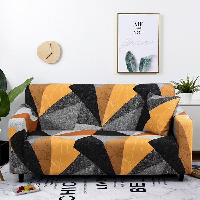 Anyhouz 4 Seater Sofa Cover Golden Yellow Geometric Style and Protection For Living Room Sofa Chair Elastic Stretchable Slipcover