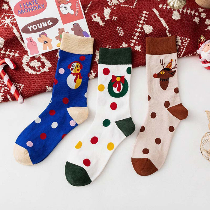 Anysox 3 Pairs One Size 4-5 Joyful Holiday Socks Fashion Combed Cotton Gift Party Happy Funny Socks