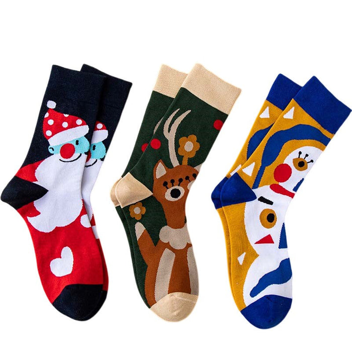 Anysox 3 Pairs One Size 4-5 Cartoon Holiday Socks Fashion Combed Cotton Gift Party Happy Funny Socks