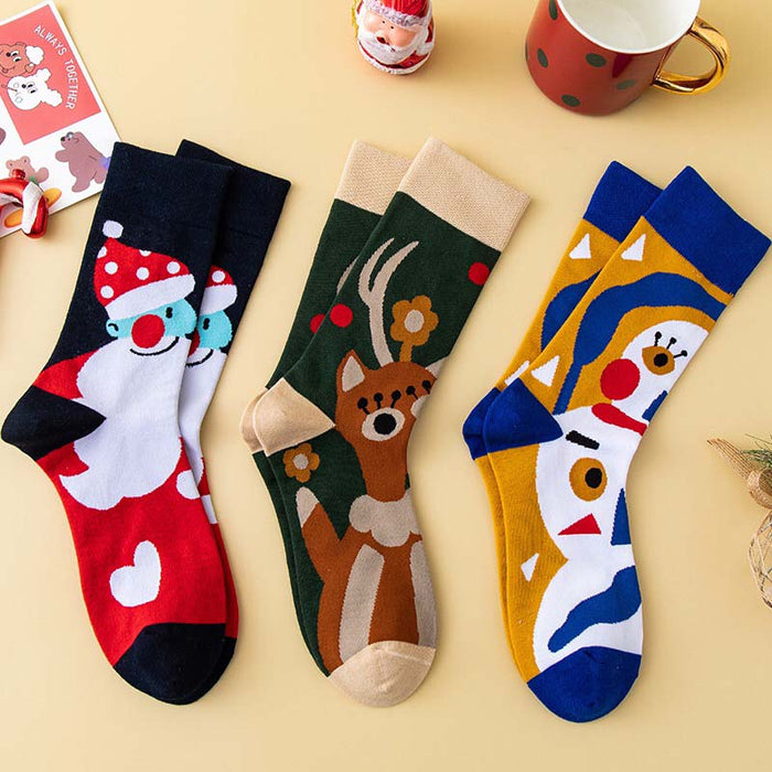 Anysox 3 Pairs One Size 4-5 Cartoon Holiday Socks Fashion Combed Cotton Gift Party Happy Funny Socks