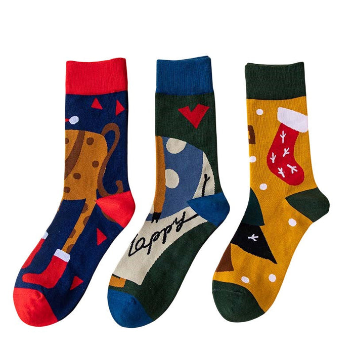 Anysox 3 Pairs One Size 4-5 Symbolic Holiday Socks Fashion Combed Cotton Gift Party Happy Funny Socks