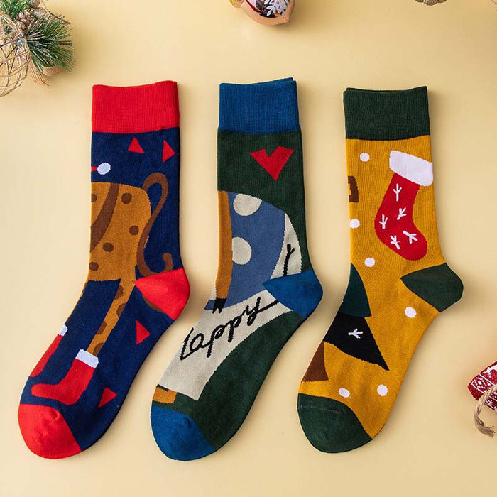 Anysox 3 Pairs One Size 4-5 Symbolic Holiday Socks Fashion Combed Cotton Gift Party Happy Funny Socks