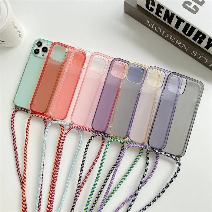 Anymob iPhone Case Red Transparent Candy Color Crossbody Necklace Lanyard Mobile Cover iPhone 13 12 Pro Max 11 Pro Max X XS Max XR Compatible