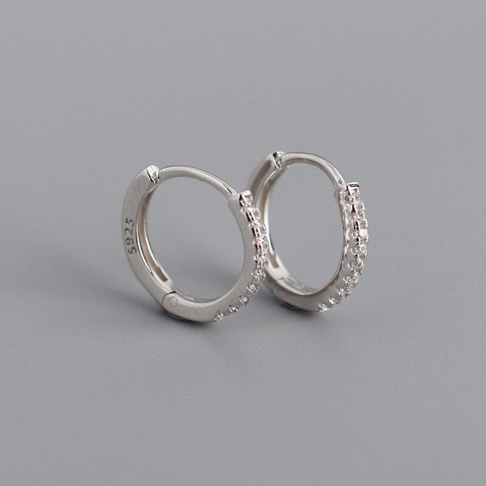 Anyco Earrings White Zircon Hoops Huggies Loops Clips  Rock Punk Women Piercing Jewelry Accessories Sterling Silver