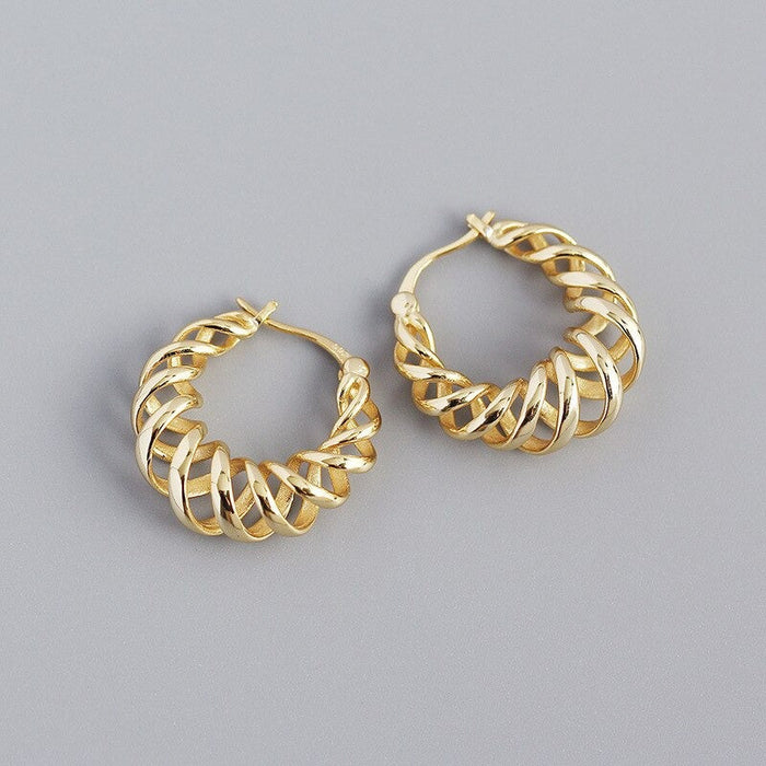 Anyco Earrings Hip Hop Punk Hollow Twisted  Unique Exaggerated Hoop Piercing For Women Jewelry Gold